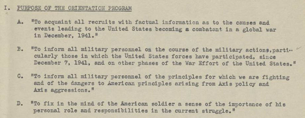 A document outlining the purpose of a military program from December 1941